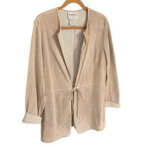 Pamela McCoy Tan Genuine Leather Perforated Jacket With Tie Front Womens M